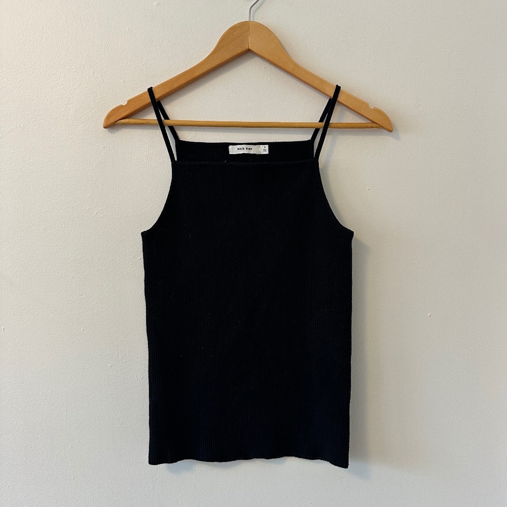 MOD REF Square Neck Ribbed Tank Top in Black | Size Small - Picture 2 of 8